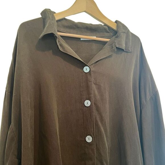 Bryn Walker Tencel Button Down Lagenlook Tunic Jacket Shirt Shacket Size L - Picture 3 of 8